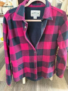 Orvis Pink and Black Buffalo Check Fleece Shirt Jacket